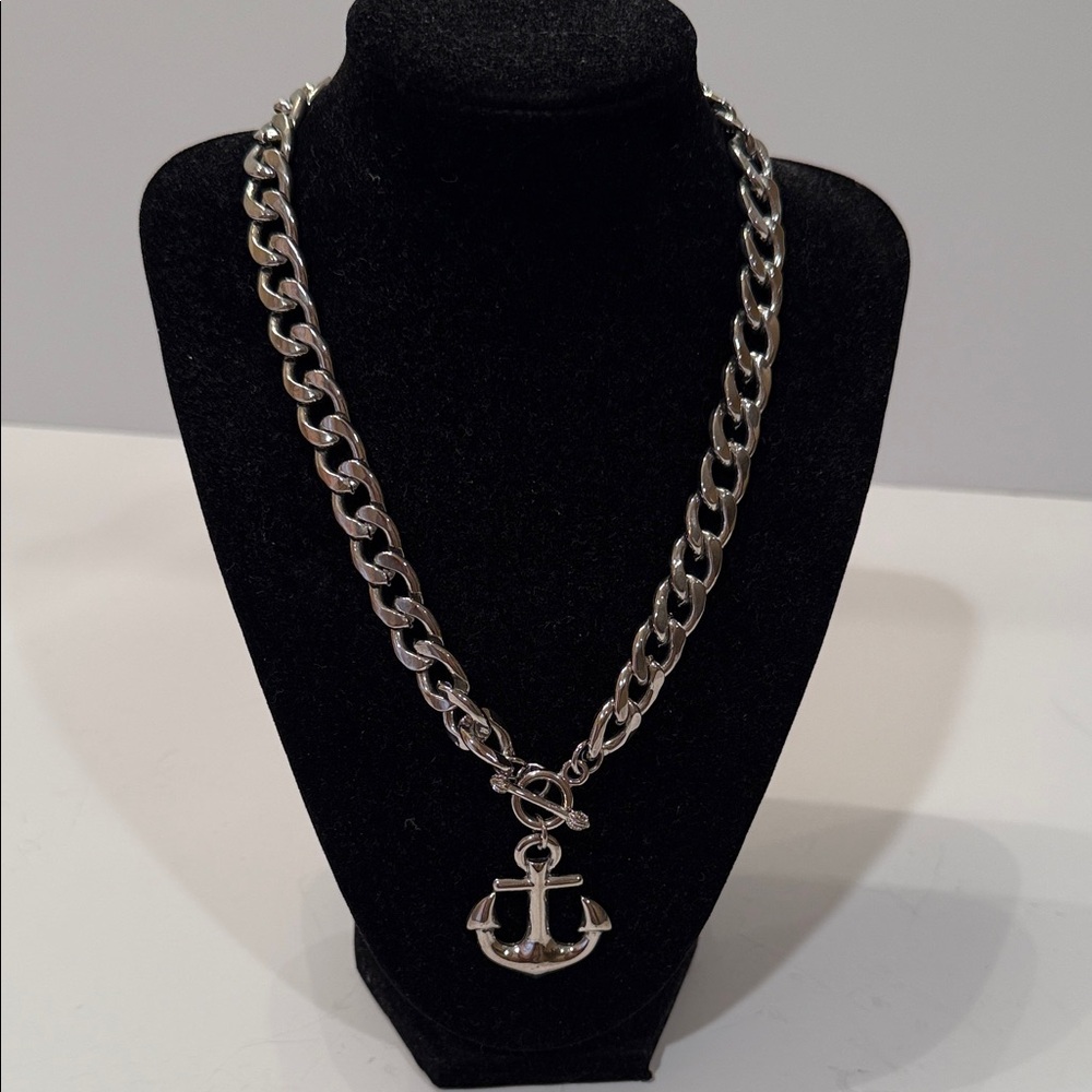 Silver Anchor Pendant Chain Necklace